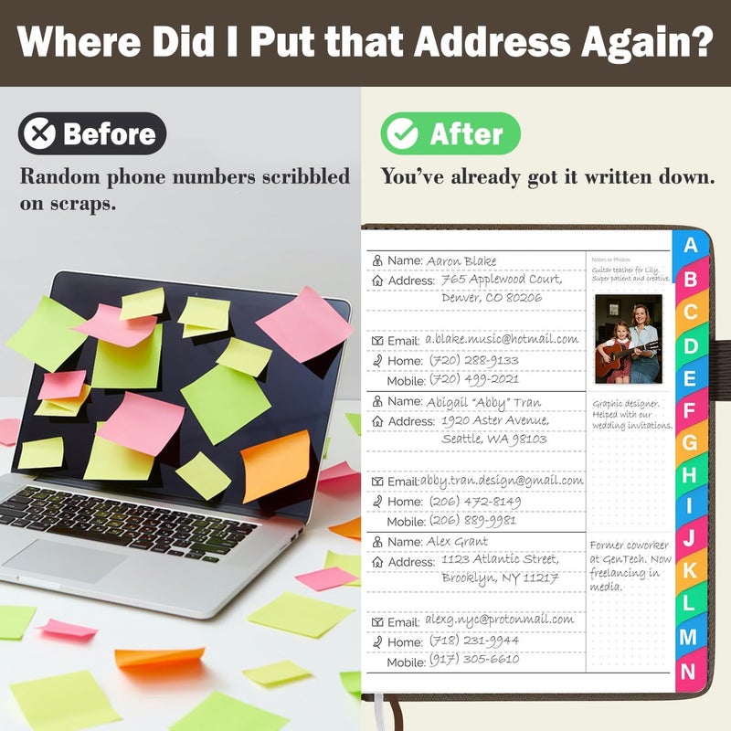 Witsbrez Address Book with Colorful Alphabetical Tabs, 4.7" X 6.2" Hardcover Address and Phone Number Book for Record Contacts, Telephone Address and Password Book Combo for Seniors (Royal Brown) - Image 3